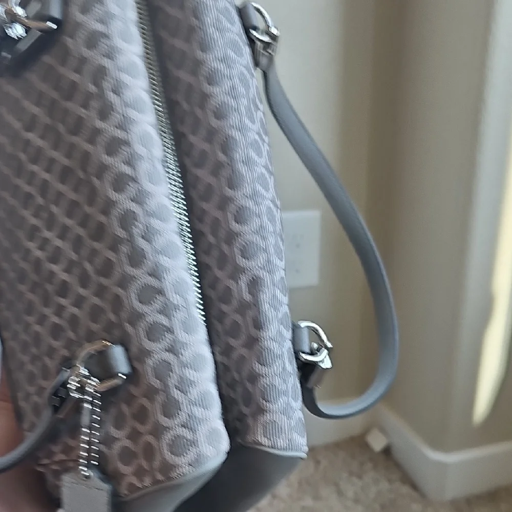 COACH NWOT 2013 Gray Signature Logo Jacquard & Leather MADELINE Crossbody Bag
